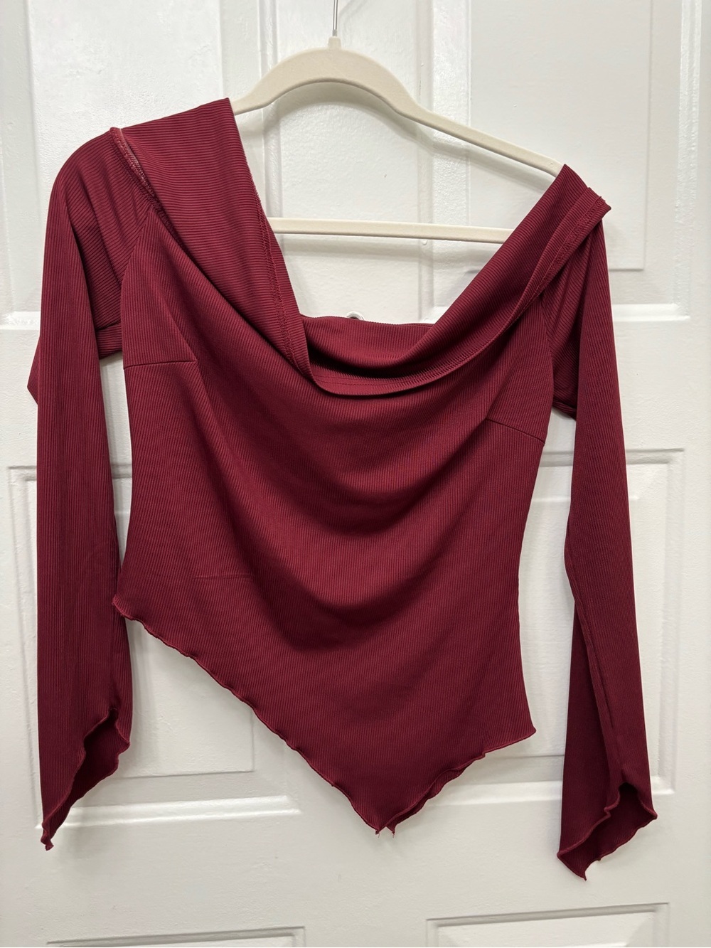 Princess Polly Ribbed Off-Shoulder Top in Burgundy